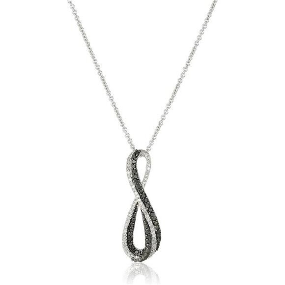 Sterling Silver Black and White Diamond Infinity Pendant Necklace 18